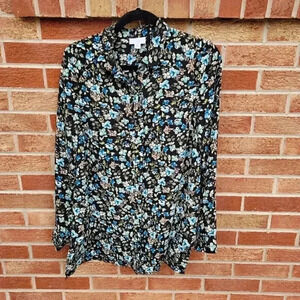 J. Jill Button Up Blue Floral Shirt Women's Size Small Tunic Tiered Layer Look